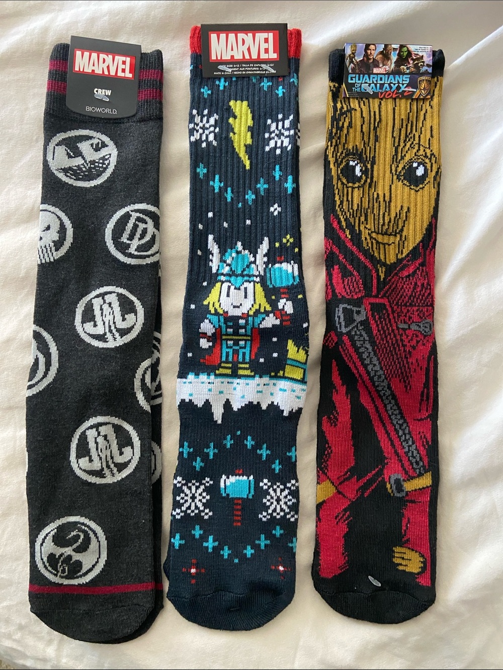 Exclusive Marvel Men's Crew Socks Bundle — Black, Navy & Red Character Trio